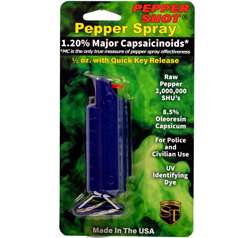 Pepper Shot 1.2% MC 1/2 Oz Pepper Spray Hard Case Belt Clip And Quick Release Keychain