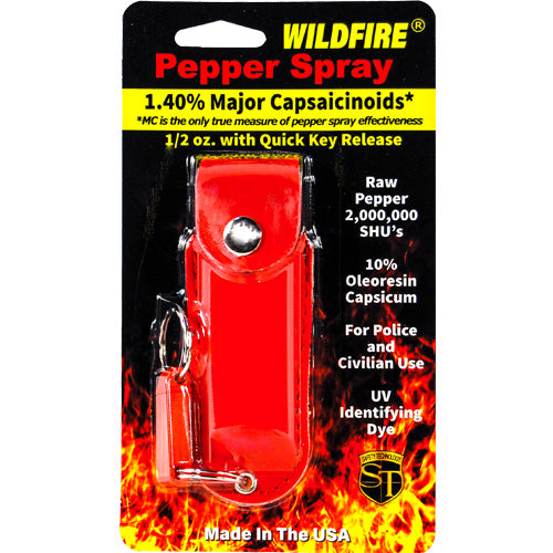 Wildfire 1.4% MC 1/2 Oz Pepper Spray Leatherette Holster And Quick Release Keychain Red
