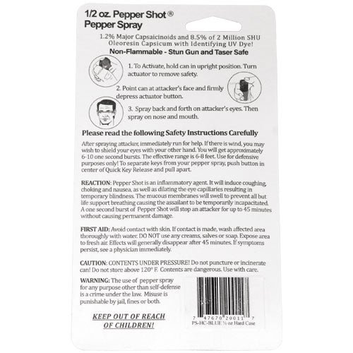 Pepper Shot 1.2% MC 1/2 Oz Pepper Spray Hard Case Belt Clip And Quick Release Keychain