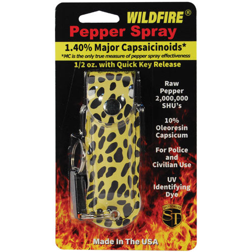 Wildfire 1.4% MC 1/2 Oz Pepper Spray Fashion Leatherette Holster And Quick Release Keychain Cheetah