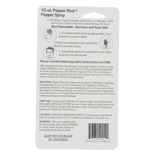 Pepper Shot 1.2% MC 1/2 Oz Pepper Spray Hard Case Belt Clip And Quick Release Keychain