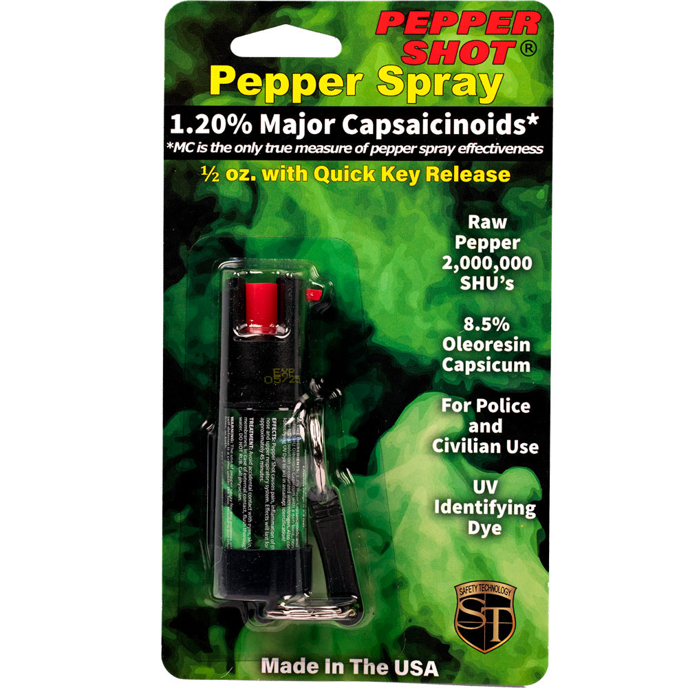 Pepper Shot 1.2% MC  1/2 Oz  Pepper Spray Belt Clip And Quick Release Keychain