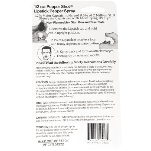 Pepper Shot 1.2% MC 1/2 Oz Lipstick Pepper Spray