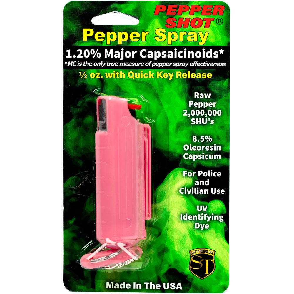 Pepper Shot 1.2% MC 1/2 Oz Pepper Spray Hard Case Belt Clip And Quick Release Keychain
