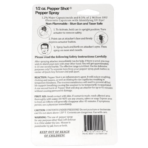 Pepper Shot 1.2% MC 1/2 Oz Pepper Spray Hard Case Belt Clip And Quick Release Keychain