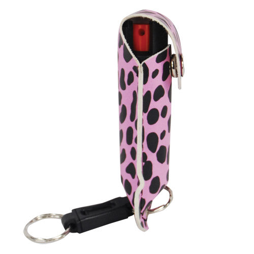 Pepper Shot 1.2% MC 1/2 Oz Pepper Spray Fashion Leatherette Holster And Quick Release Keychain Cheetah