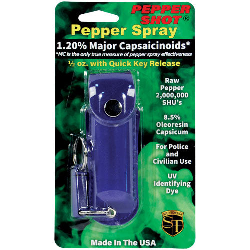 Pepper Shot 1.2% MC 1/2 Oz Pepper Spray Leatherette Holster And Quick Release Keychain