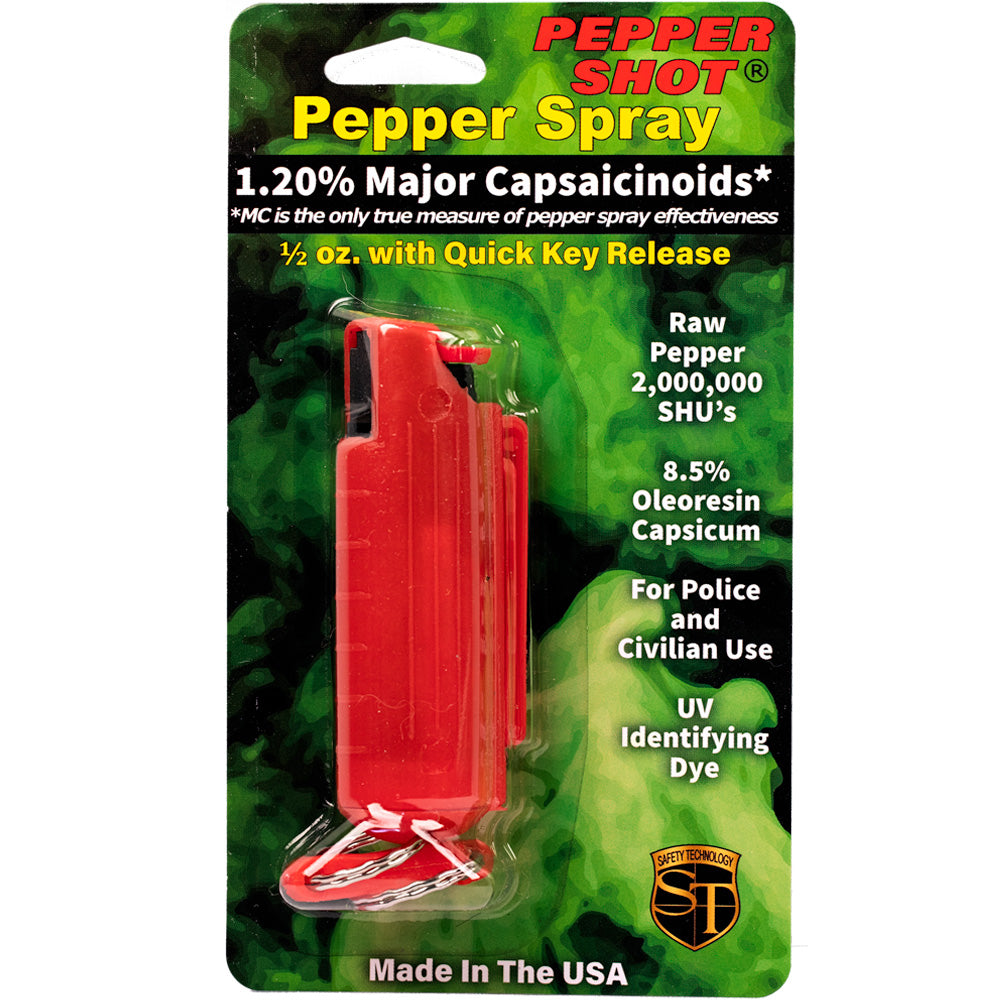 Pepper Shot 1.2% MC 1/2 Oz Pepper Spray Hard Case Belt Clip And Quick Release Keychain
