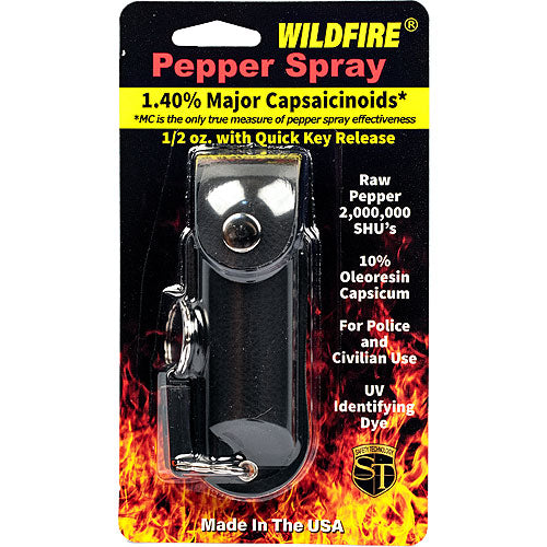 Wildfire 1.4% MC 1/2 Oz Pepper Spray Leatherette Holster And Quick Release Keychain