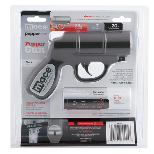 Mace Pepper Gun Distance Defense Spray With Strobe Led, Matte Black