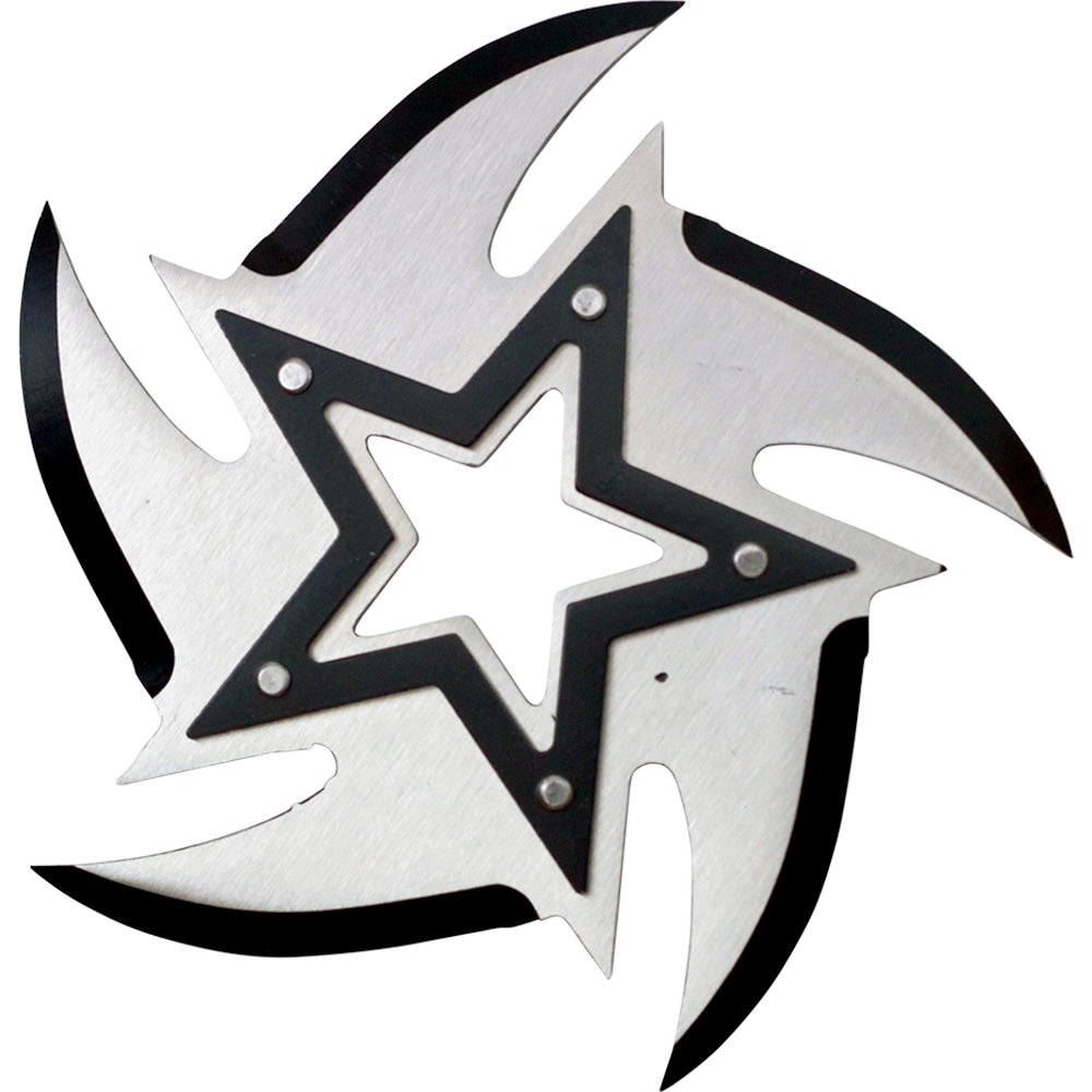 4" Chrome 5 point throwing star with black star in middle