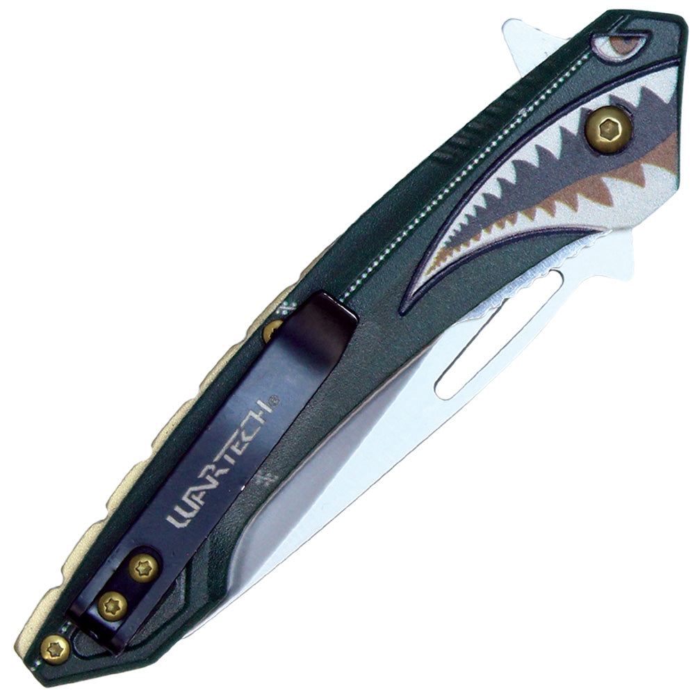 Assisted Open Folding Pocket Knife With Flying Shark Design
