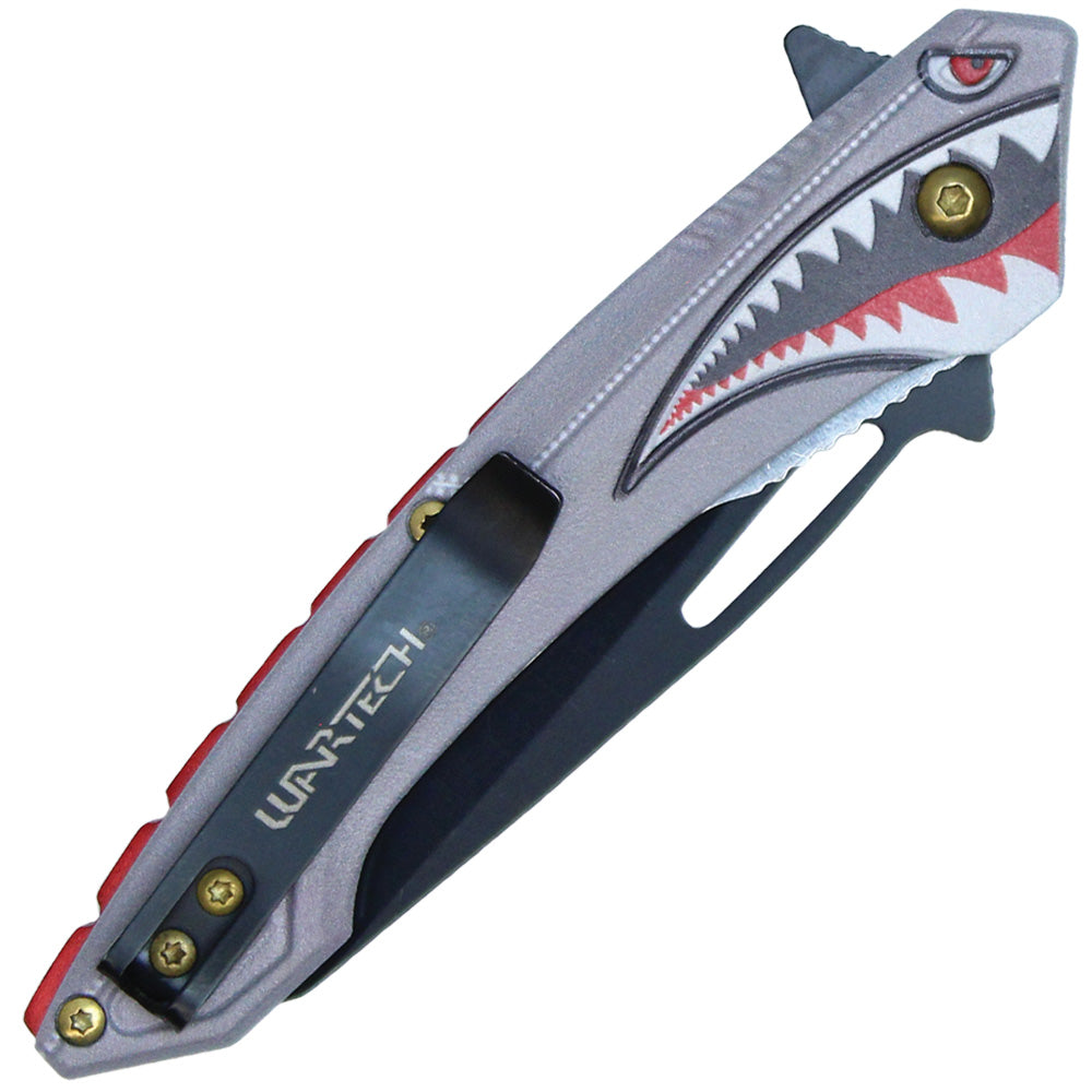 Assisted Open Folding Pocket Knife With Flying Shark Design