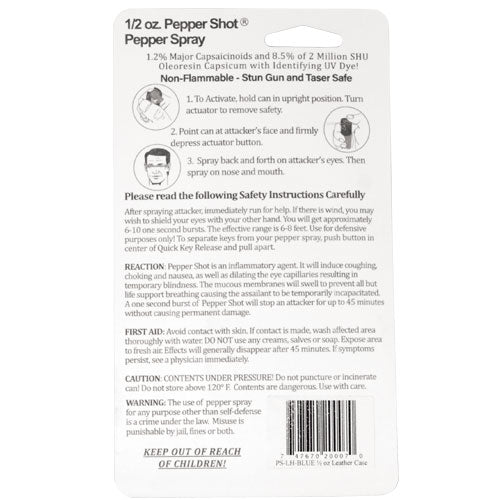 Pepper Shot 1.2% MC 1/2 Oz Pepper Spray Leatherette Holster And Quick Release Keychain