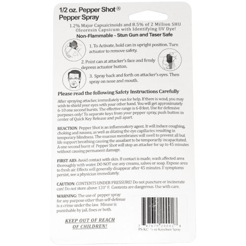 Pepper Shot 1.2% MC  1/2 Oz  Pepper Spray Belt Clip And Quick Release Keychain