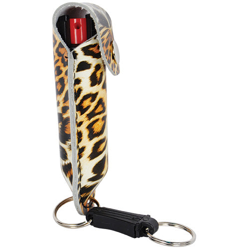 Wildfire 1.4% MC 1/2 Oz Pepper Spray Fashion Leatherette Holster And Quick Release Keychain Leopard Black/Orange