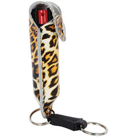 Thumbnail for Wildfire 1.4% MC 1/2 Oz Pepper Spray Fashion Leatherette Holster And Quick Release Keychain Leopard Black/Orange
