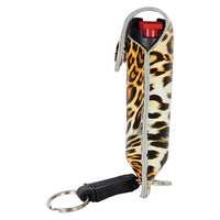 Thumbnail for Wildfire 1.4% MC 1/2 Oz Pepper Spray Fashion Leatherette Holster And Quick Release Keychain Leopard Black/Orange