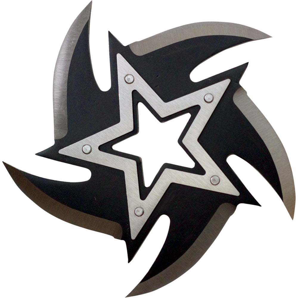 4" Black 5 point throwing star with chrome star in middle